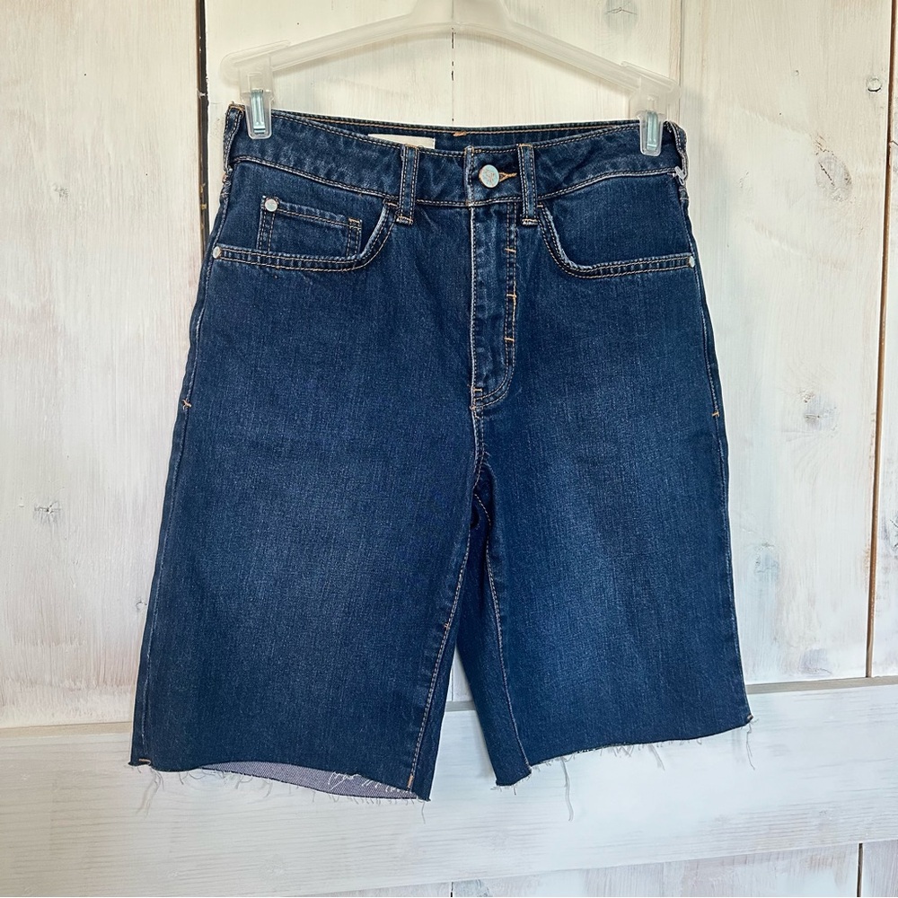 NEW Anthropologie Pilcro Cut-Off Mid High Rise Denim Shorts Dark Wash Size 25